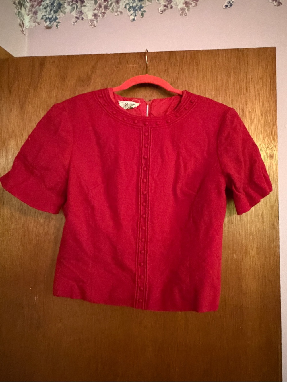 Vintage Red Wool Short Sleeve Blouse